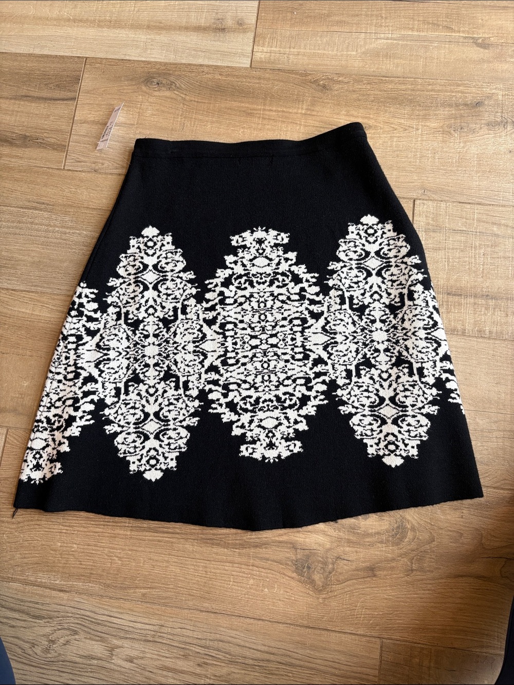 dressbarn Black and White A-Line Skirt with Damask Motif